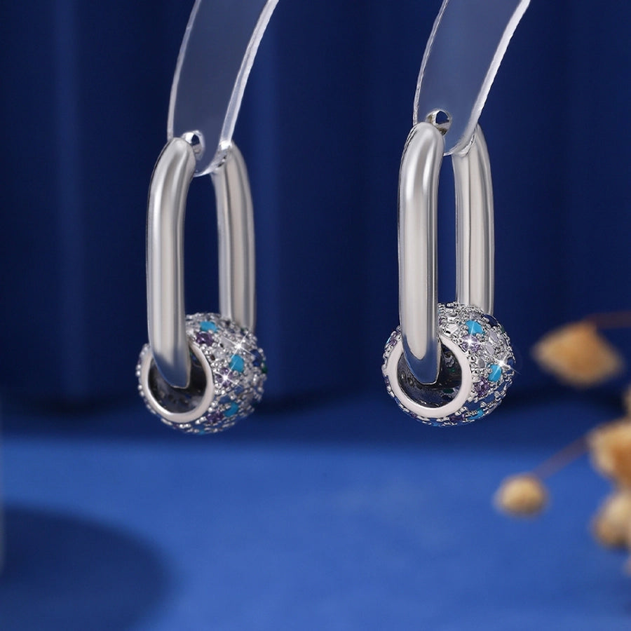 1 Pair Elegant Retro Geometric Copper Zircon 14K Gold Plated Earrings