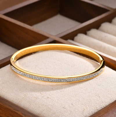 Classic Style Solid Color 304 Stainless Steel 18K Gold Plated Bangle In Bulk