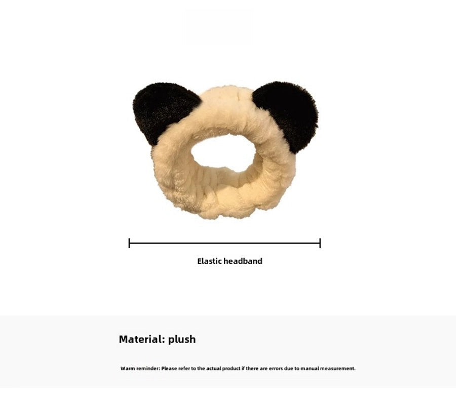Cute cartoon plush panda ear headband facial mask for washing autumn and winter wide-brimmed hair band female Net Red