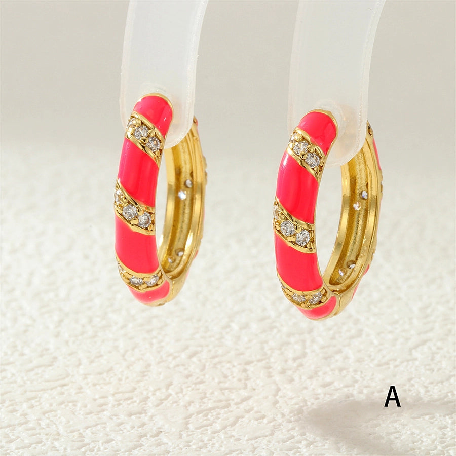 1 Pair IG Style Simple Style Commute Circle Enamel Inlay Copper Zircon 18K Gold Plated Earrings