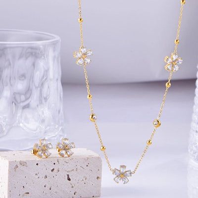 Jewelry Sweet Simple Style Flower Titanium Steel Bracelets Earrings Necklace