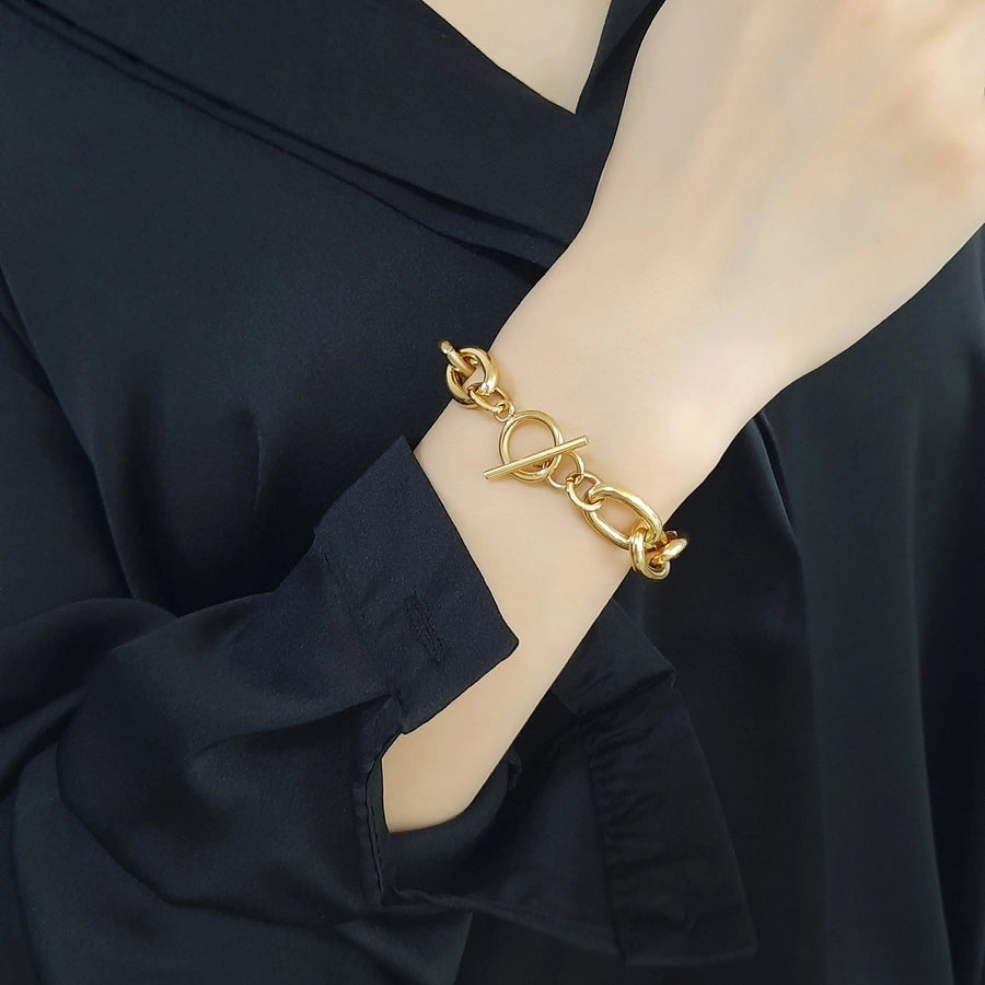 Elegant Simple Style Streetwear Solid Color 304 Stainless Steel 18K Gold Plated Bracelets In Bulk