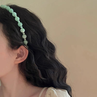 Listen to Bamboo Yin ~ New Chinese Ice Penetrating Green Imitation Jade Beaded Hair Hoop Female Advanced Sense Niche Design Hair Card Head Hoop