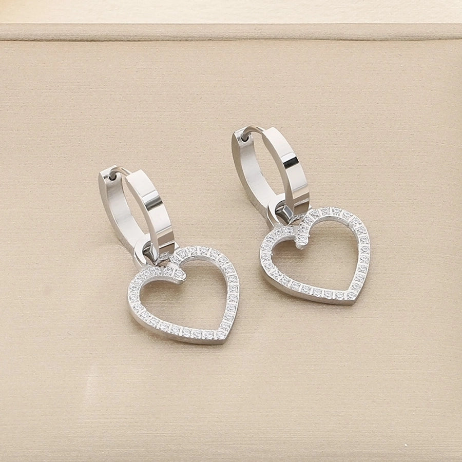 1 Pair Vintage Style Square Heart Shape Hollow Out Inlay 304 Stainless Steel Pearl Zircon 18K Gold Plated Earrings