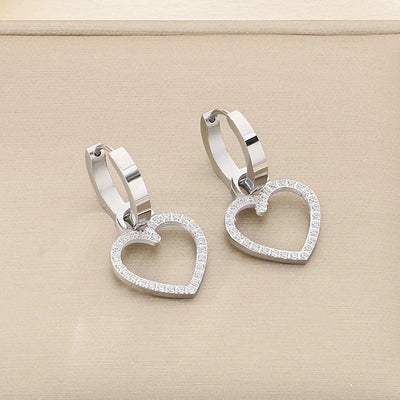 1 Pair Vintage Style Square Heart Shape Hollow Out Inlay 304 Stainless Steel Pearl Zircon 18K Gold Plated Earrings