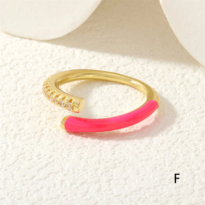 Jewelry Classic Style Geometric Lines Copper Zircon Enamel Rings