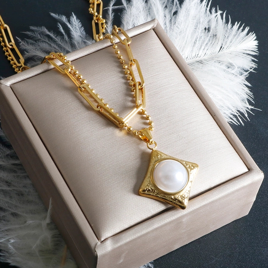 Jewelry IG Style Simple Style Commute Rhombus 304 Stainless Steel Pearl Inlay Rings Earrings Necklace