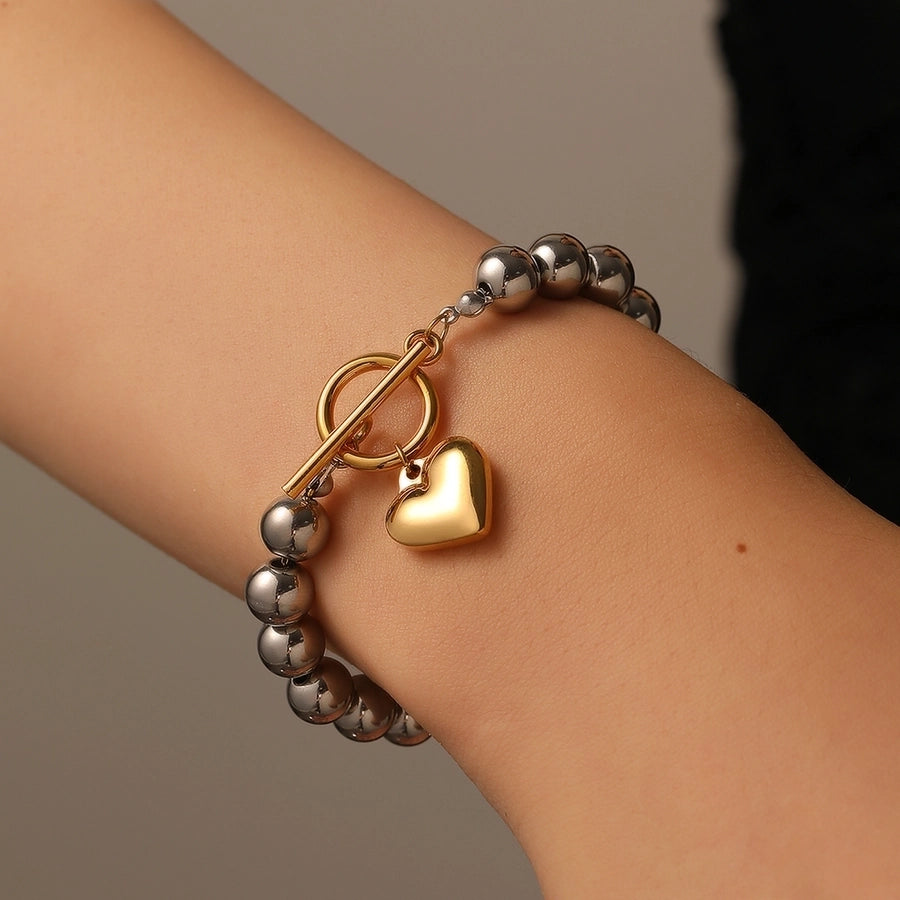 Elegant Heart Shape Titanium Steel 18K Gold Plated ball chain Bracelets In Bulk