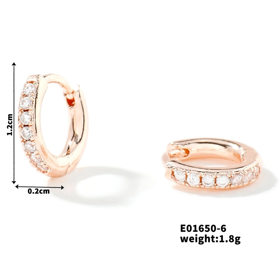 1 Pair Casual Elegant Lady Round Inlay Copper Zircon Rhodium Plated Earrings