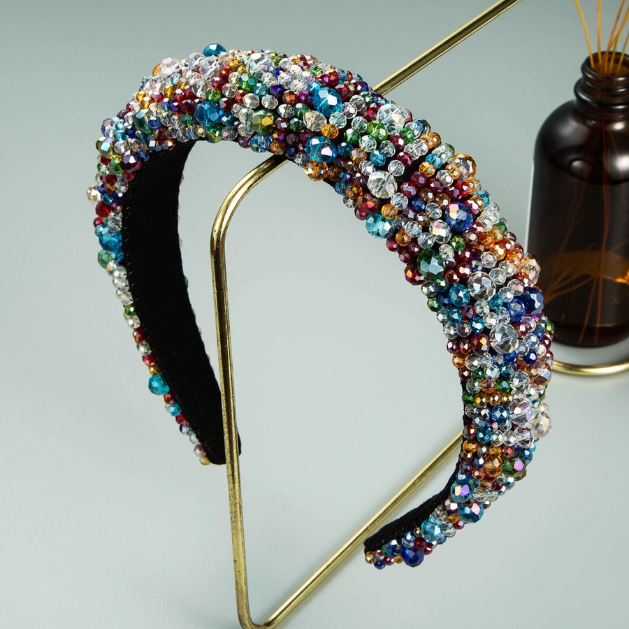 glam shiny flower cloth lace inlay rhinestones pearl hair band