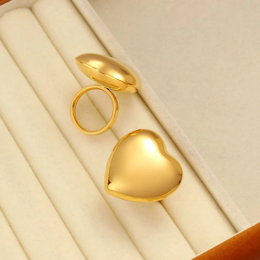 Jewelry Elegant Cute Heart Shape 304 Stainless Steel 18K Gold Plated Rings