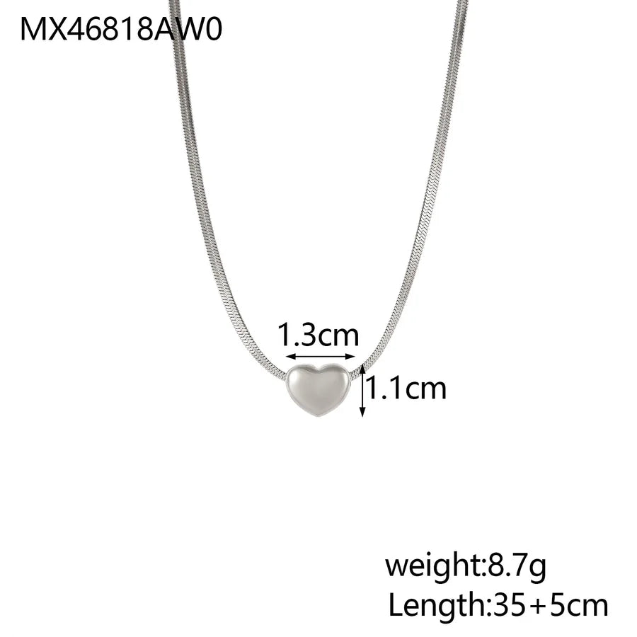 Jewelry Simple Style Heart Shape 304 Stainless Steel Zircon 18K Gold Plated Pendant Necklace