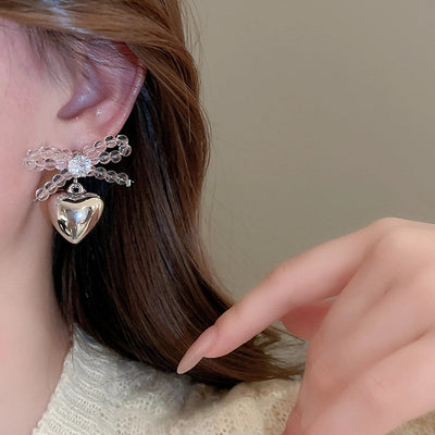 1 Pair IG Style Heart Shape Inlay Copper Resin Glass Bead Zircon Drop Earrings
