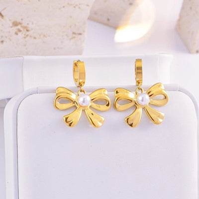 Jewelry Sweet Simple Style Bow Knot Titanium Steel Earrings Necklace