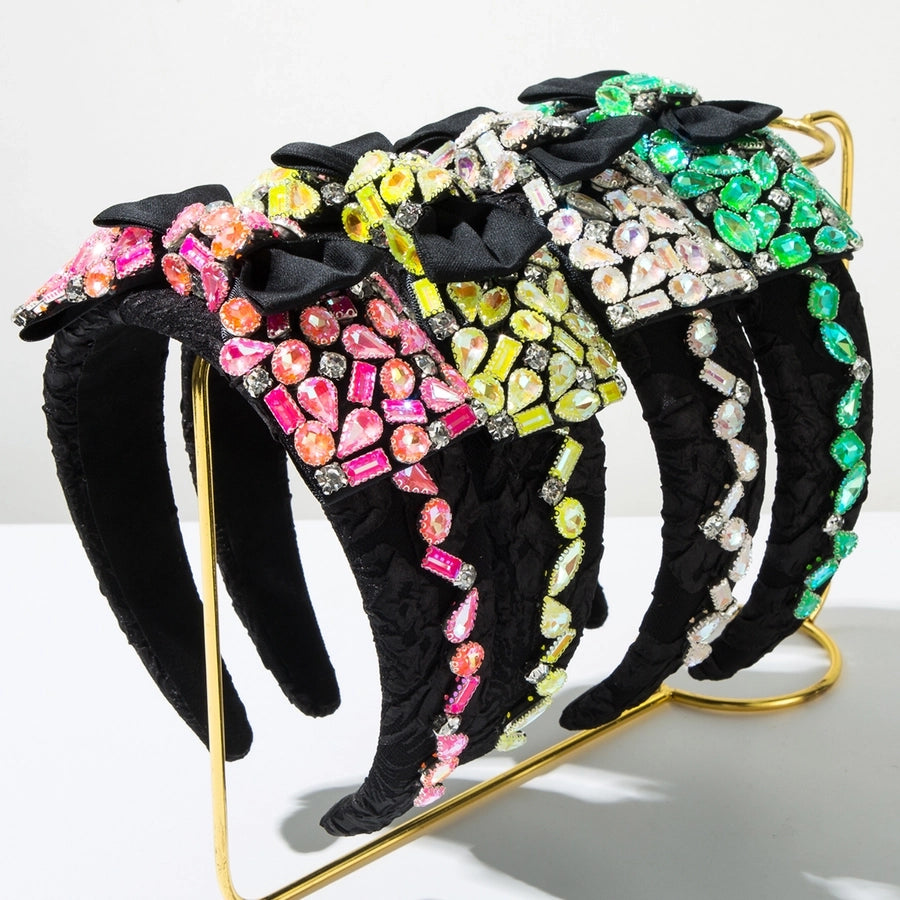 Women's Elegant Luxurious Queen Bow Knot Alloy Cloth Inlay Glass Hair Band
