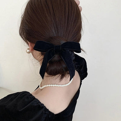 Black velvet bow simple elegant hair tie female hair band  new autumn and winter high-grade hair rope hair rope