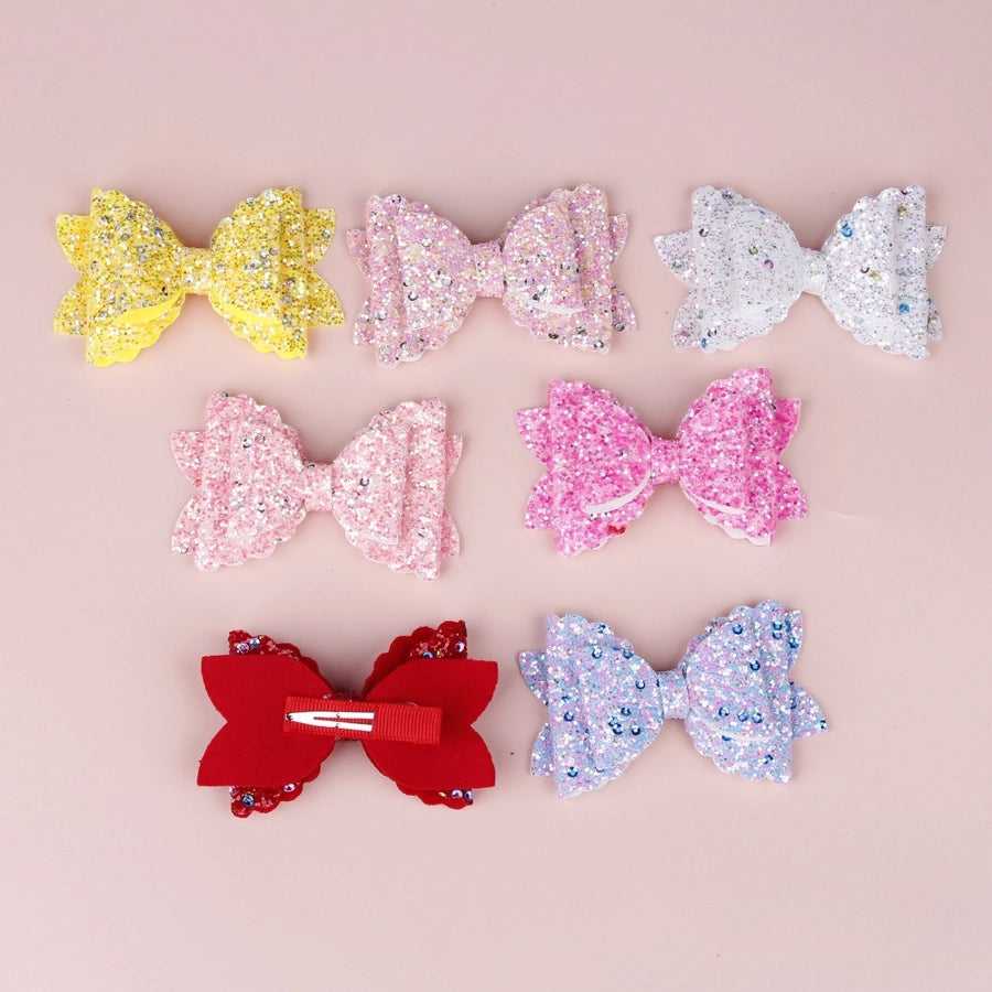 girls three-tier bow-knot hairpin children's sequined bow-knot edging clip colored hair clips