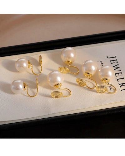Korean Blogger feve_r  Light Luxury Pearl Painless Ear Holes Women's Mosquito Coil Ear Clip Classic  Earrings