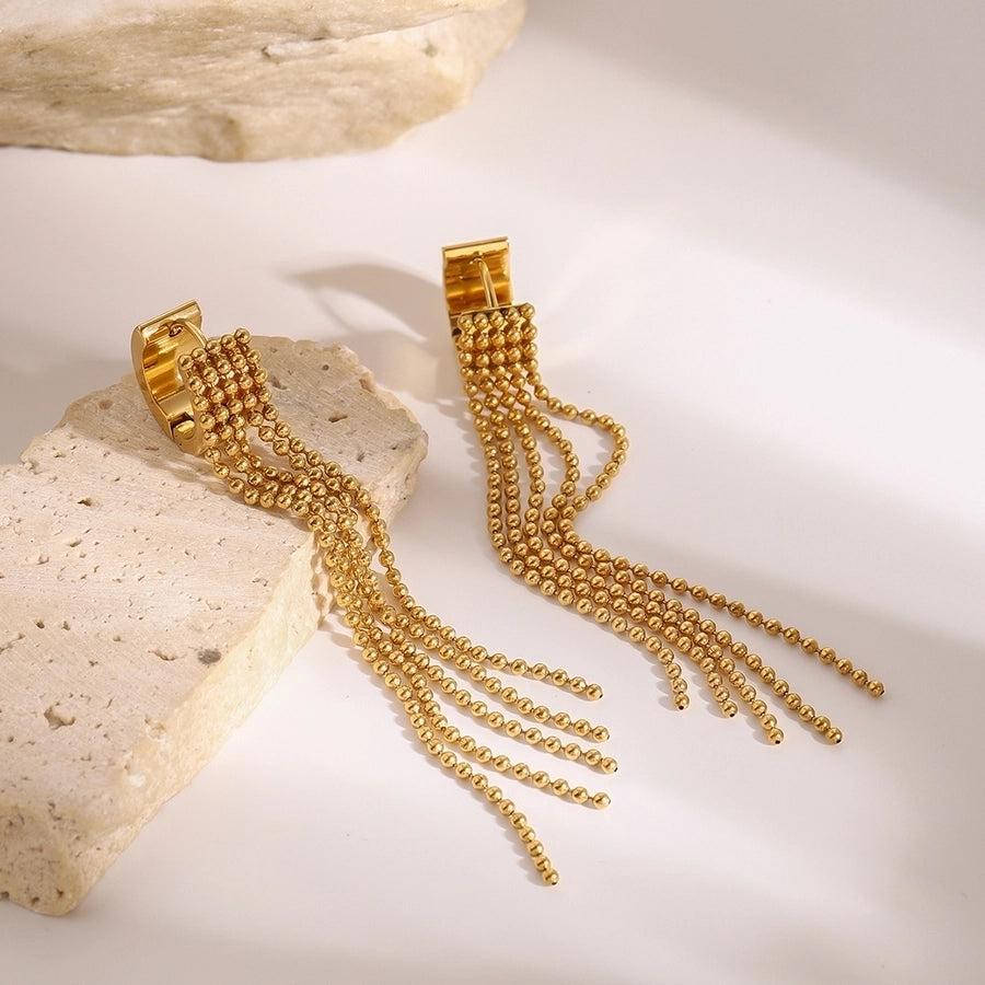 18K Gold Stainless Steel Bead Chain Tassel Earrings Earrings with Left and Right Sides