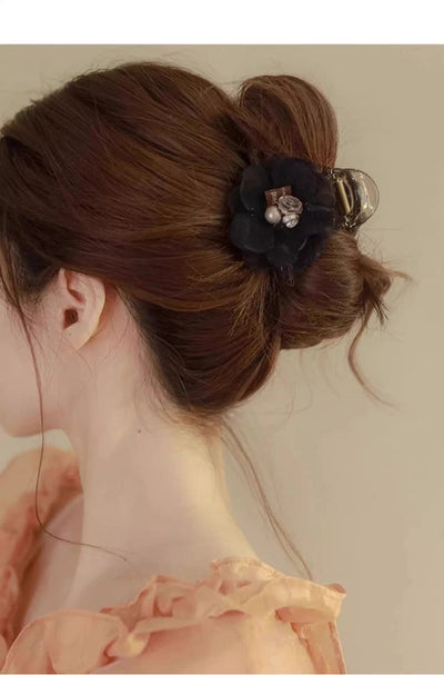 Summer Pearl Flower Grab Clip Women's Cute Hairpin Headwear Korean Hairpin Back Head Large Shark Clip Top Clip