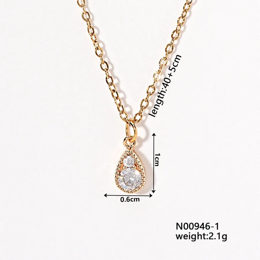 Wholesale Jewelry Simple Style Classic Style Animal Water Droplets 304 Stainless Steel Copper Zircon K Gold Plated Inlay Pendant Necklace cable chain