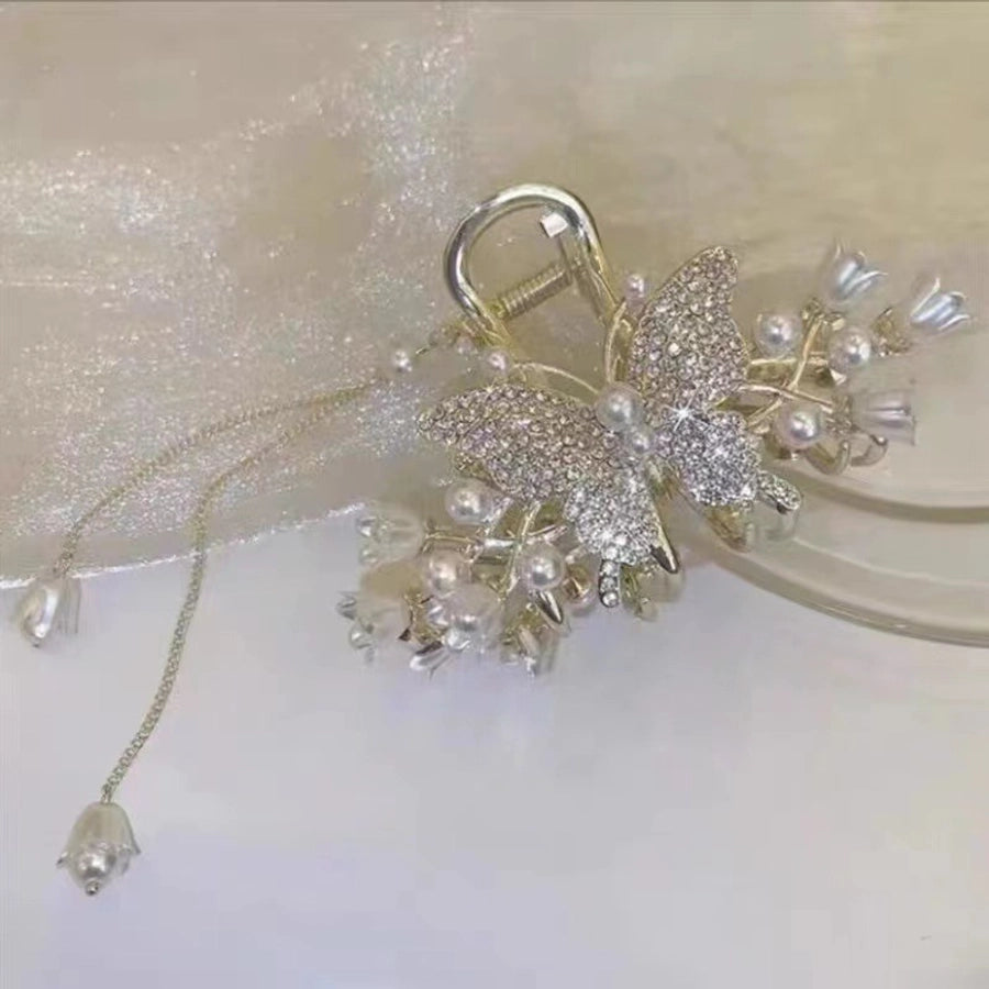 elegant fashion tassel butterfly alloy butterfly artificial gemstones artificial pearls hair clip