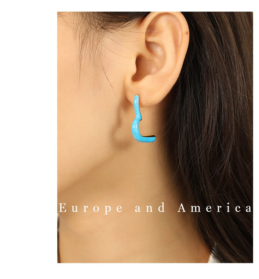 1 Pair IG Style Geometric Polishing Enamel Plating 304 Stainless Steel 18K Gold Plated Ear Studs