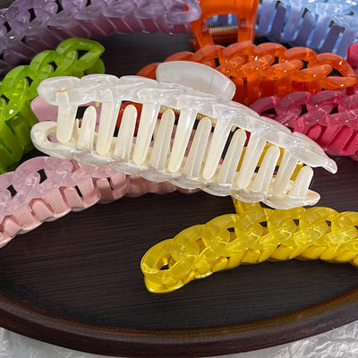 simple large semi-transparent candy color chain hair claw shark clip