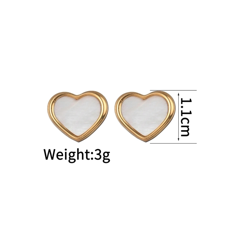 1 Pair IG Style Sweet Heart Shape Inlay 304 Stainless Steel Shell Zircon 18K Gold Plated Ear Studs