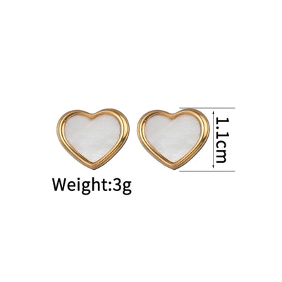 1 Pair IG Style Sweet Heart Shape Inlay 304 Stainless Steel Shell Zircon 18K Gold Plated Ear Studs