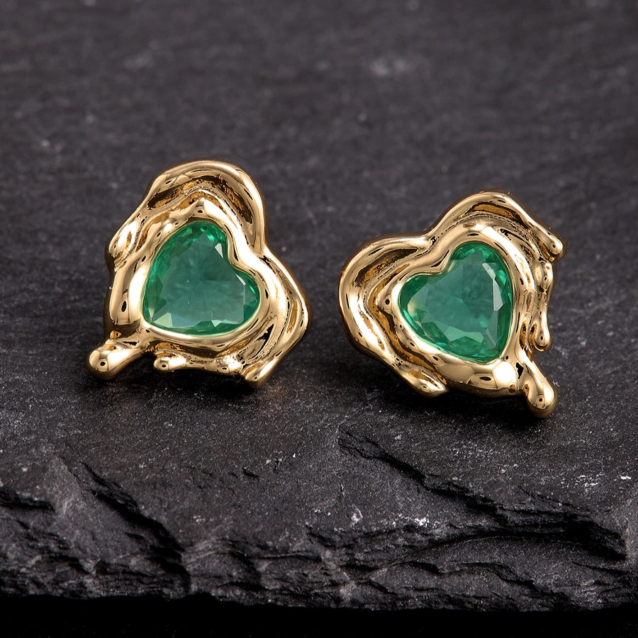 1 Pair Elegant Vintage Style Wedding Heart Shape Inlay Copper Zircon 18K Gold Plated Ear Studs