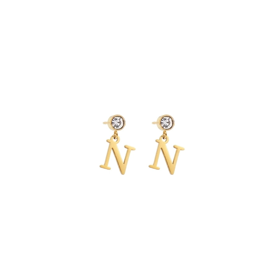 1 Pair Casual Simple Style Classic Style Letter Inlay 201 Stainless Steel 304 Stainless Steel Zircon Drop Earrings
