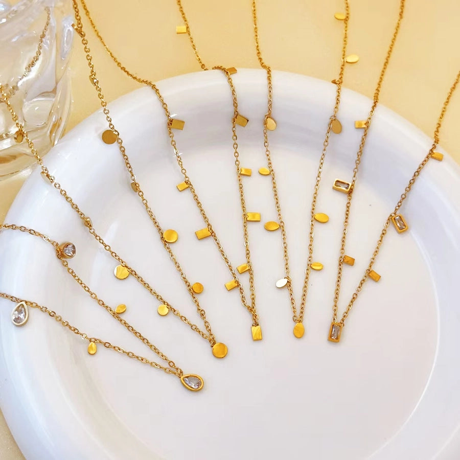 Jewelry Basic Simple Style Artistic Leaf Square Butterfly 304 Stainless Steel 18K Gold Plated Plating Necklace