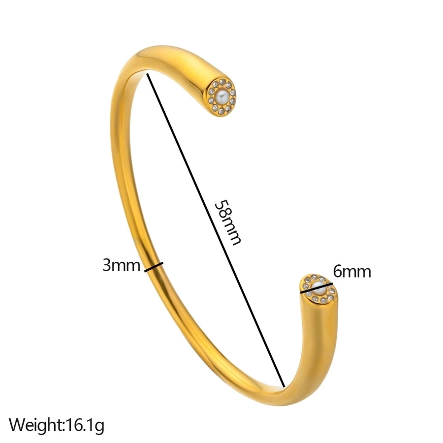 Romantic Simple Style C Shape 304 Stainless Steel Artificial Pearls Zircon Bangle In Bulk