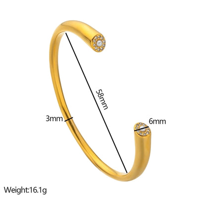 Romantic Simple Style C Shape 304 Stainless Steel Artificial Pearls Zircon Bangle In Bulk