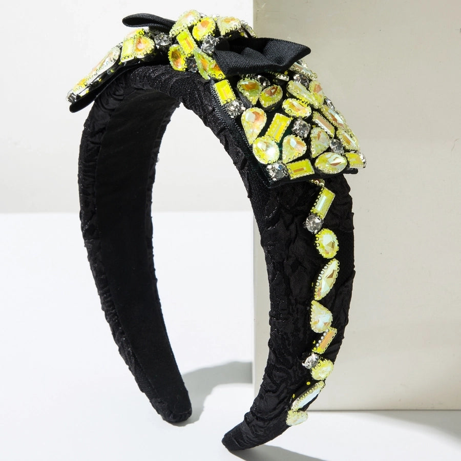 Women's Elegant Luxurious Queen Bow Knot Alloy Cloth Inlay Glass Hair Band