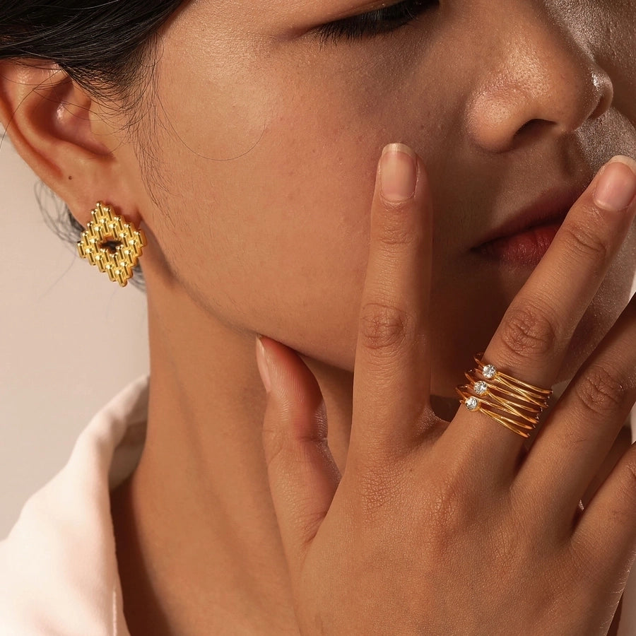 Jewelry IG Style Modern Style Classic Style Solid Color Lines 304 Stainless Steel Zircon 18K Gold Plated Layered Inlay Rings