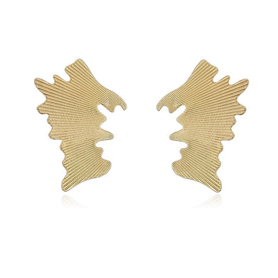 French Retro Copper Plating 18K Gold Inlaid Pearl Jasmine Flower Rings Ear Studs Special-Interest Design Striped Wing-Shaped Earrings