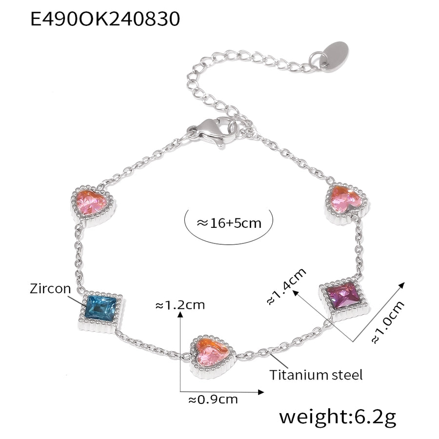 Preppy Style Commute Shiny Square Heart Shape Titanium Steel 18K Gold Plated Zircon Bracelets In Bulk