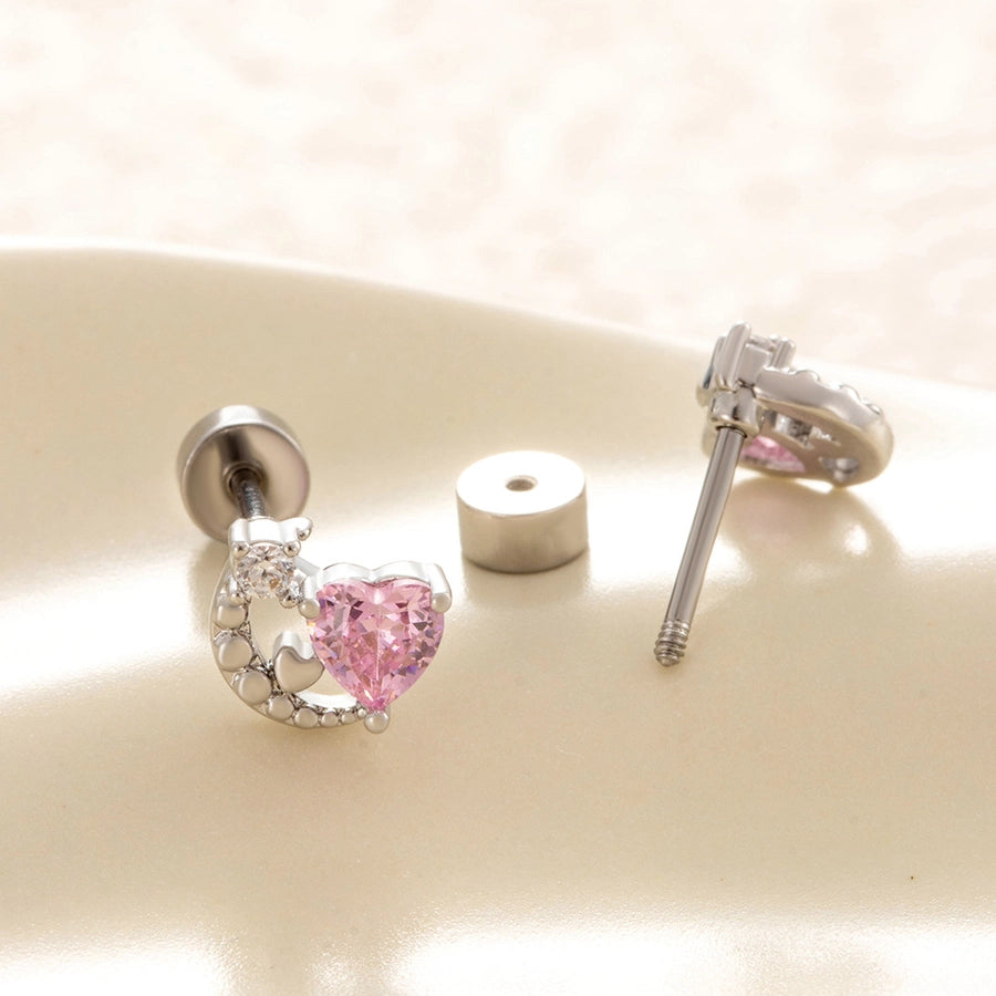 1 Piece Casual Korean Style Heart Shape Flower Copper Zircon Ear Studs