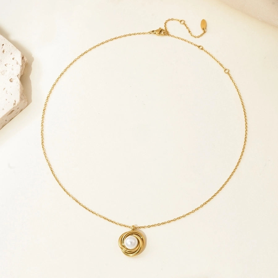 Jewelry Elegant Simple Style Geometric 304 Stainless Steel Artificial Pearls 14K Gold Plated Polishing Plating Inlay Rings Earrings Necklace