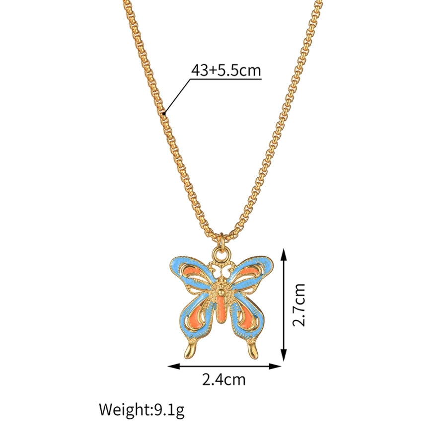 Jewelry Casual Sweet Flower Butterfly 304 Stainless Steel Artificial Pearls Beaded Enamel Inlay Pendant Necklace