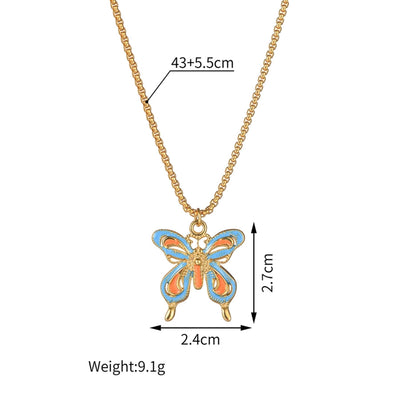 Jewelry Casual Sweet Flower Butterfly 304 Stainless Steel Artificial Pearls Beaded Enamel Inlay Pendant Necklace