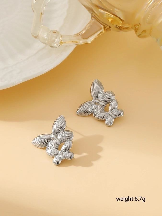 1 Pair Exaggerated Simple Style Oversized Flower Butterfly 304 Stainless Steel Ear Studs