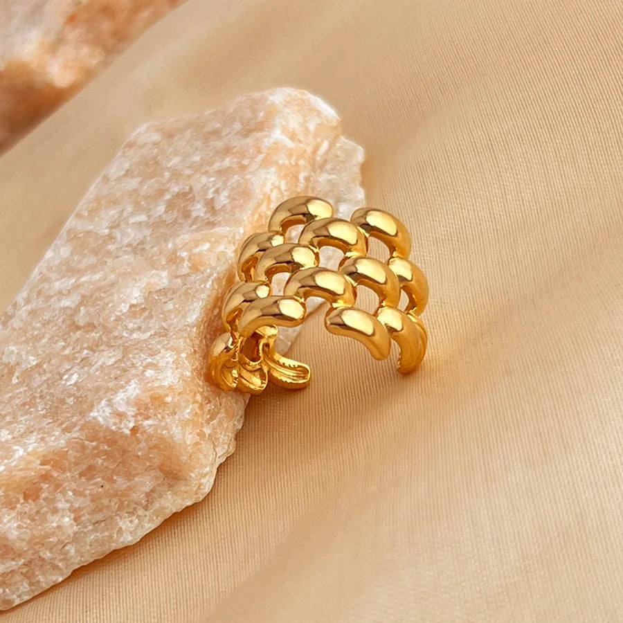 Jewelry Casual Retro Simple Style Round 201 Stainless Steel 18K Gold Plated Plating Adjustable Ring