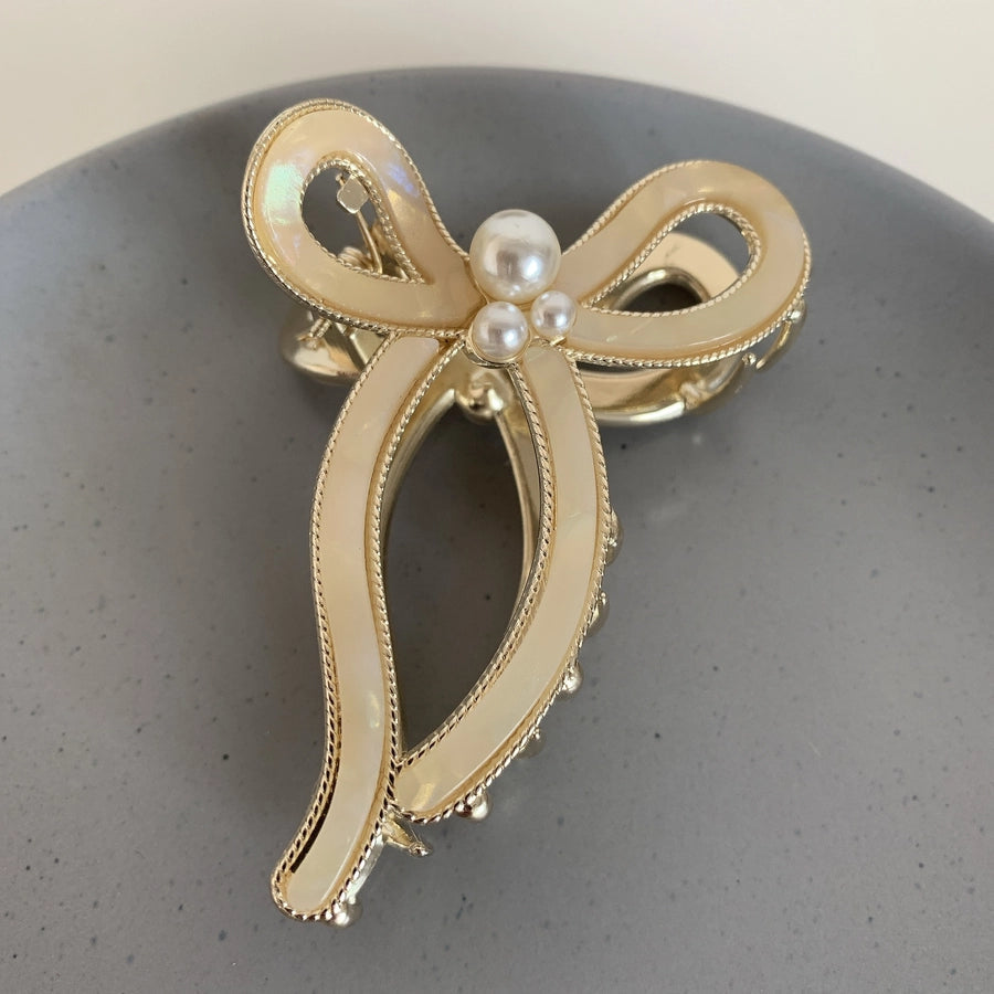 elegant geometric metal inlay artificial pearls hair claws