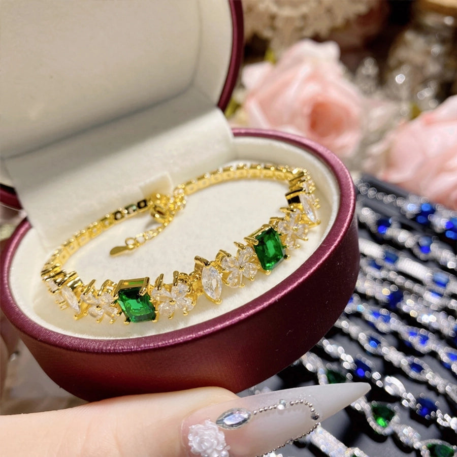 Copper Inlay Water Droplets Heart Shape Rectangle Artificial Gemstones Bracelets