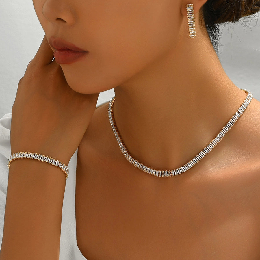 Copper 18K Gold Plated Inlay Geometric Zircon Copper Jewelry Sets