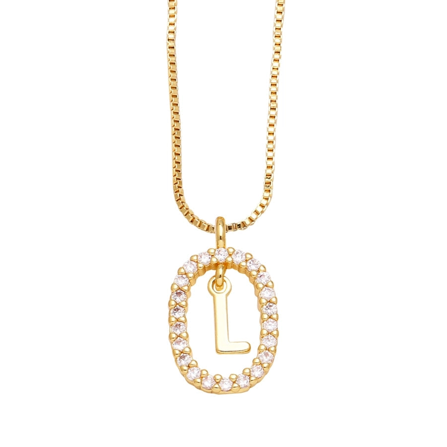 Jewelry Modern Style Simple Style letter 201 Stainless Steel Copper Zircon 18K Gold Plated Inlay Pendant Necklace