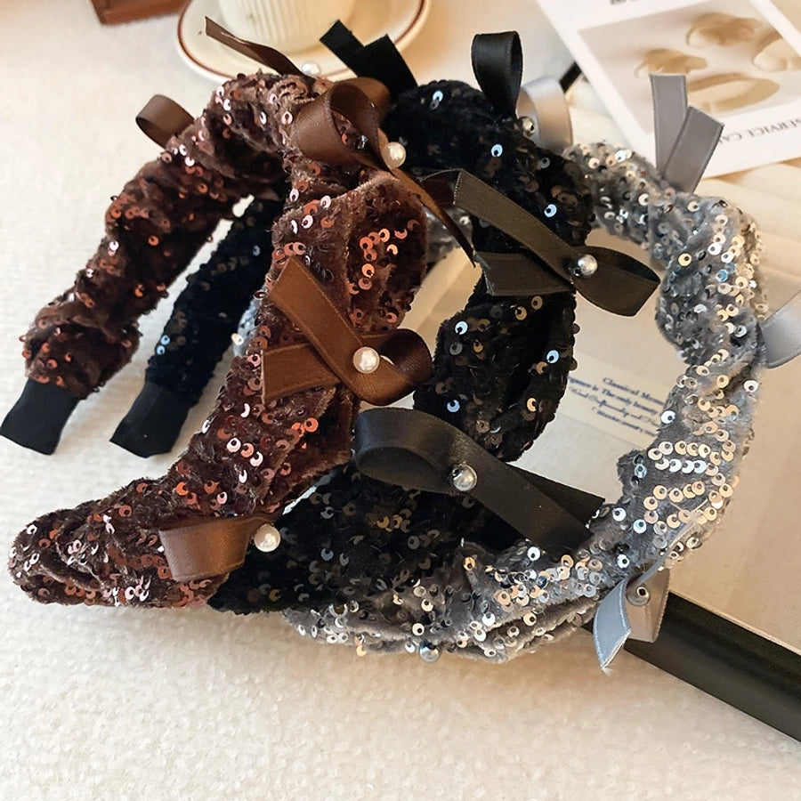 Women's Simple Style Solid Color Imitation Pearl Cloth Hair Band